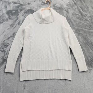 Adyson Parker Sweater Womens S White Cowl Neck Herringbone Knit Pullover Casual